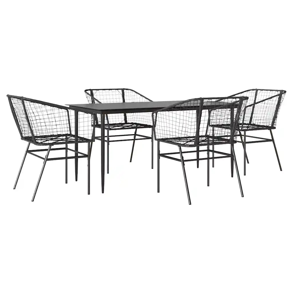 vidaXL Set Mobili da Pranzo per Giardino 5 pz Nero Polyrattan Vetro