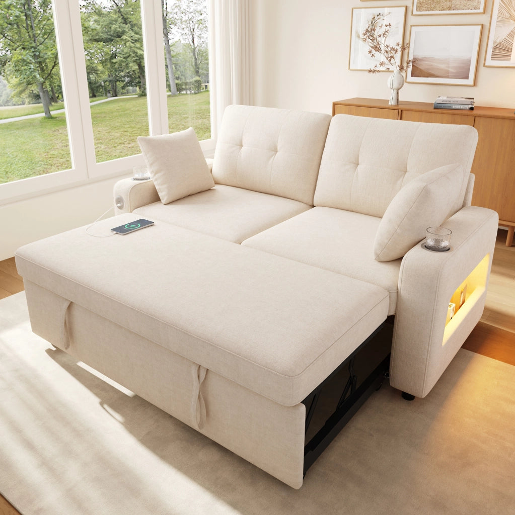 DIVANO LETTO 2 posti estraibile 141,5x131x83,5 cm Chenille Beige