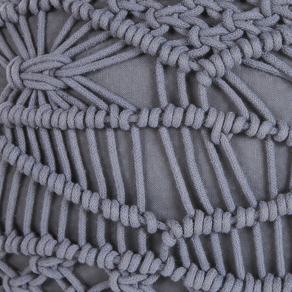 Pouf lavorato a maglia Poggiapiedi rotondo intrecciato all'uncinetto in cotone grigio