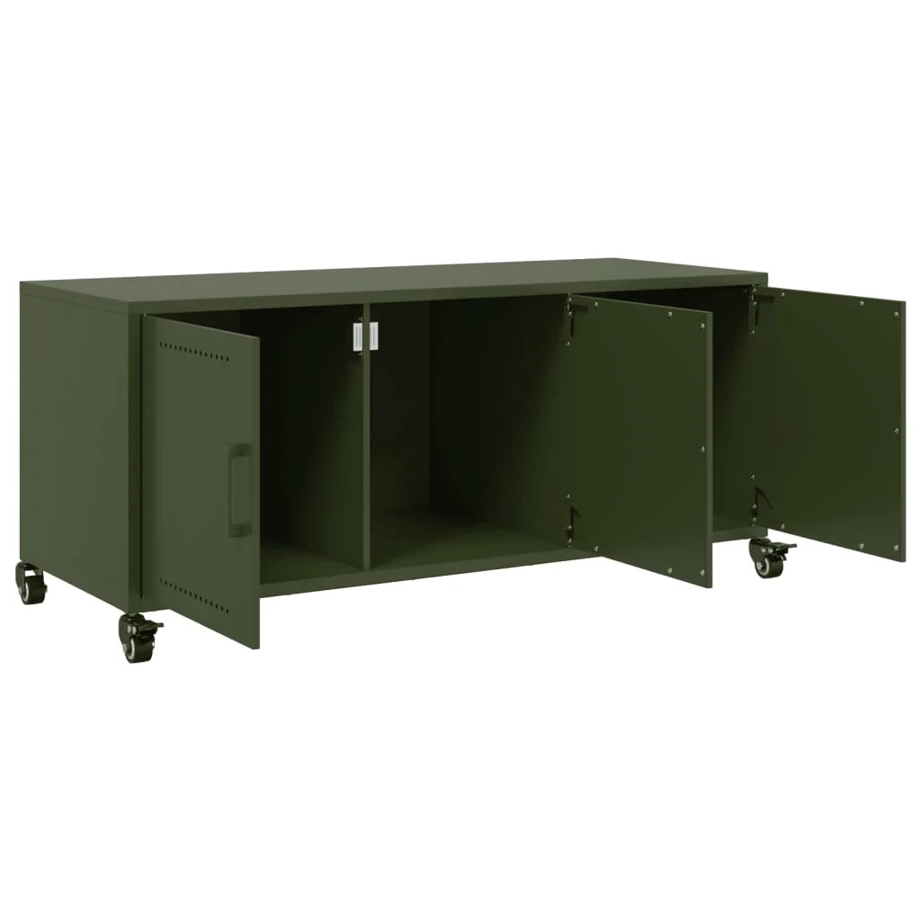 Mobile TV multimediale mensola TV credenza TV sala da pranzo soggiorno camera da letto verde oliva 100,5 x 39 x 43,5 cm acciaio verde 02_0028245