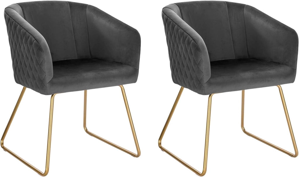 set di 4 Sedie sala da pranzo Sedie cucina moderne Poltroncina salotto Adatte per Sala pranzo Soggiorno, Camera da Letto, Tessuto di velluto, Oro Metallo, Grigio scuro BH271dgr-4
