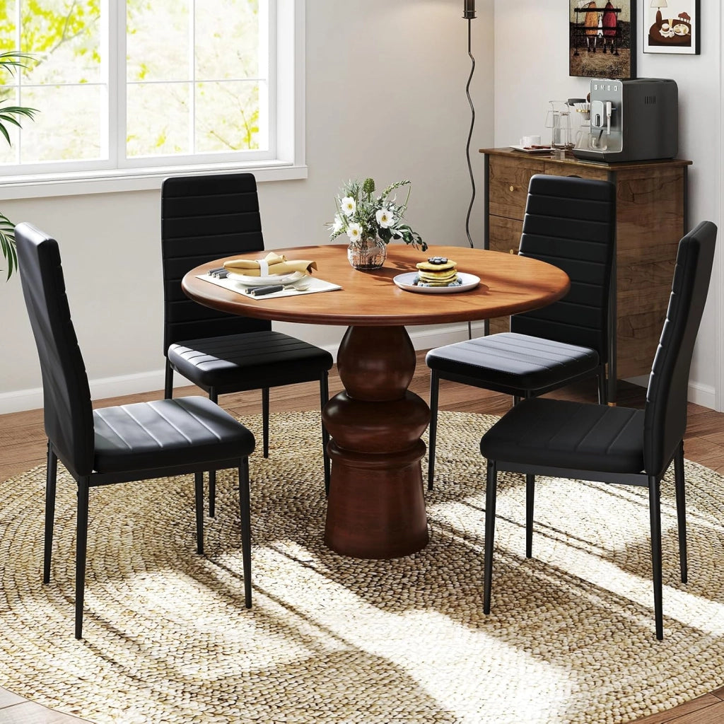 Set di 4 sedie da pranzo, schienale alto e seduta con imbottitura, sedie da cucina rivestite in pelle artificiale, struttura in metallo, portata fino a 150 kg, per sala da pranzo e ristorante