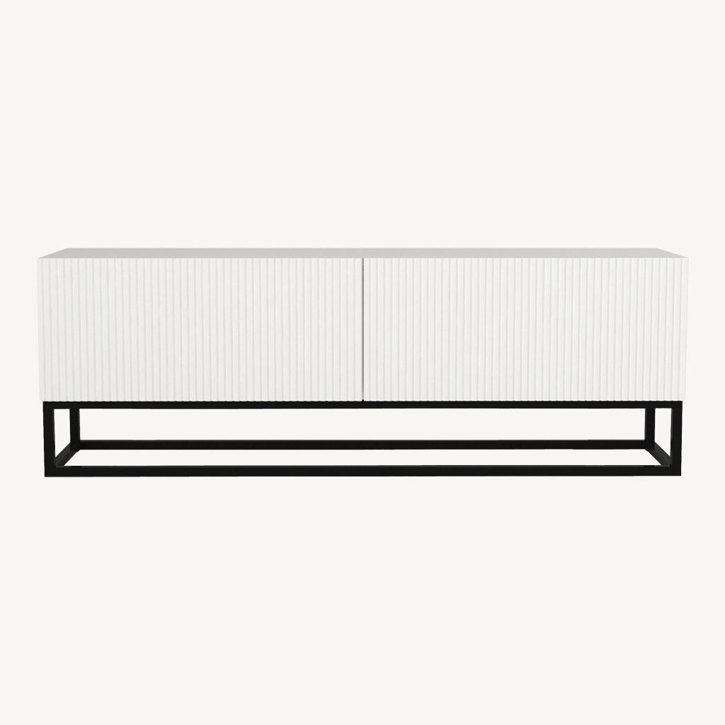Mobile Porta TV Verpsboga a 2 Ante Decorative e Telaio Lungo in Metallo 135x32x47 cm - Bianco [en.casa]