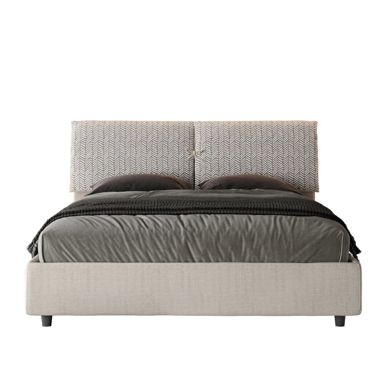 Letto imbottito Matrimoniale 160x200 cm tessuto Agata Mados - Senza rete,Bianco/Bianco