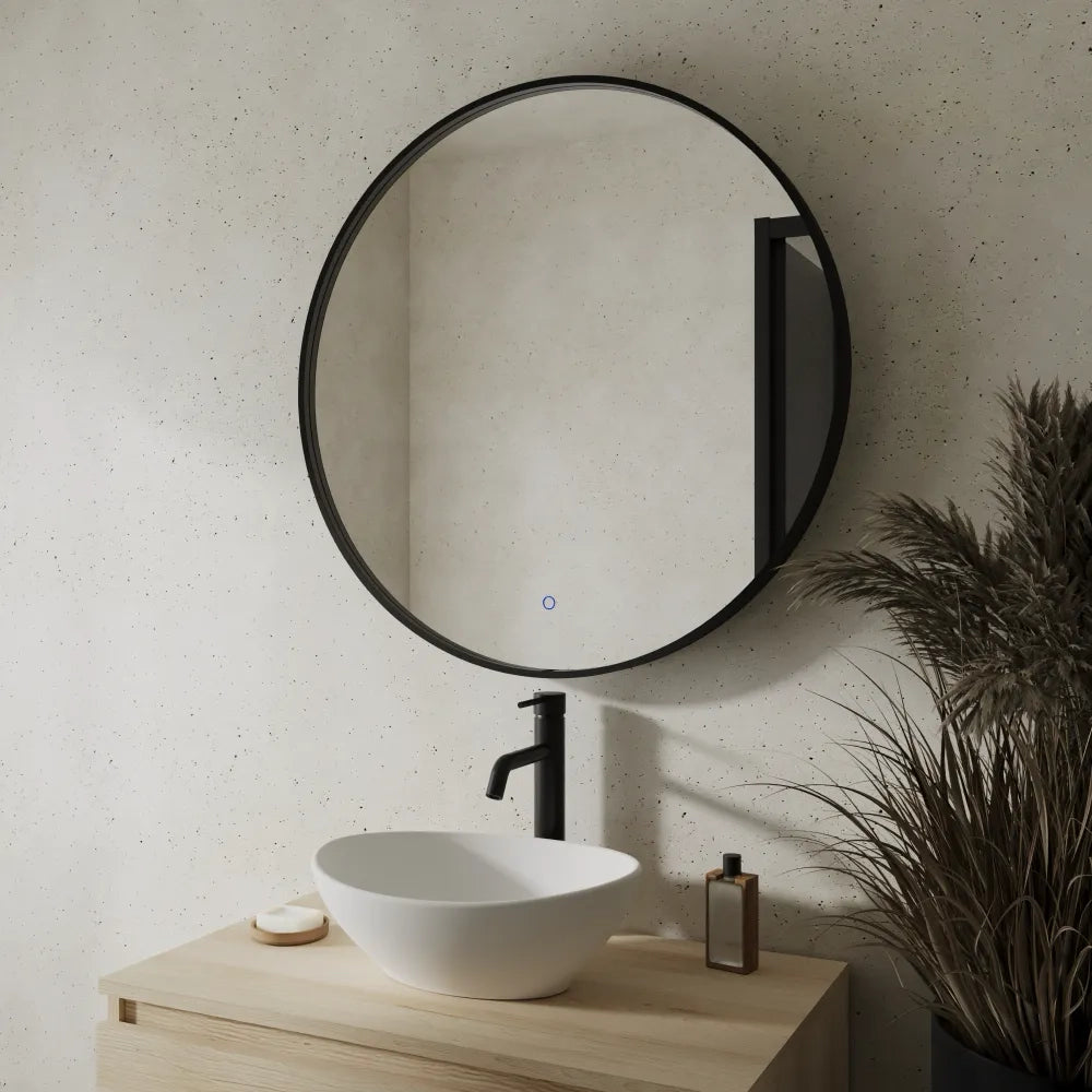 Specchio led 100cm con cornice nero opaco luce calda, neutra, fredda e funzione anti-appannamento | Baten