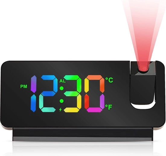 Proiettore di Alarme con Proiezione 180° e Visualizzazione della Temperatura - Alimentazione USB e Batteria - Ideale per la Camera da Letto