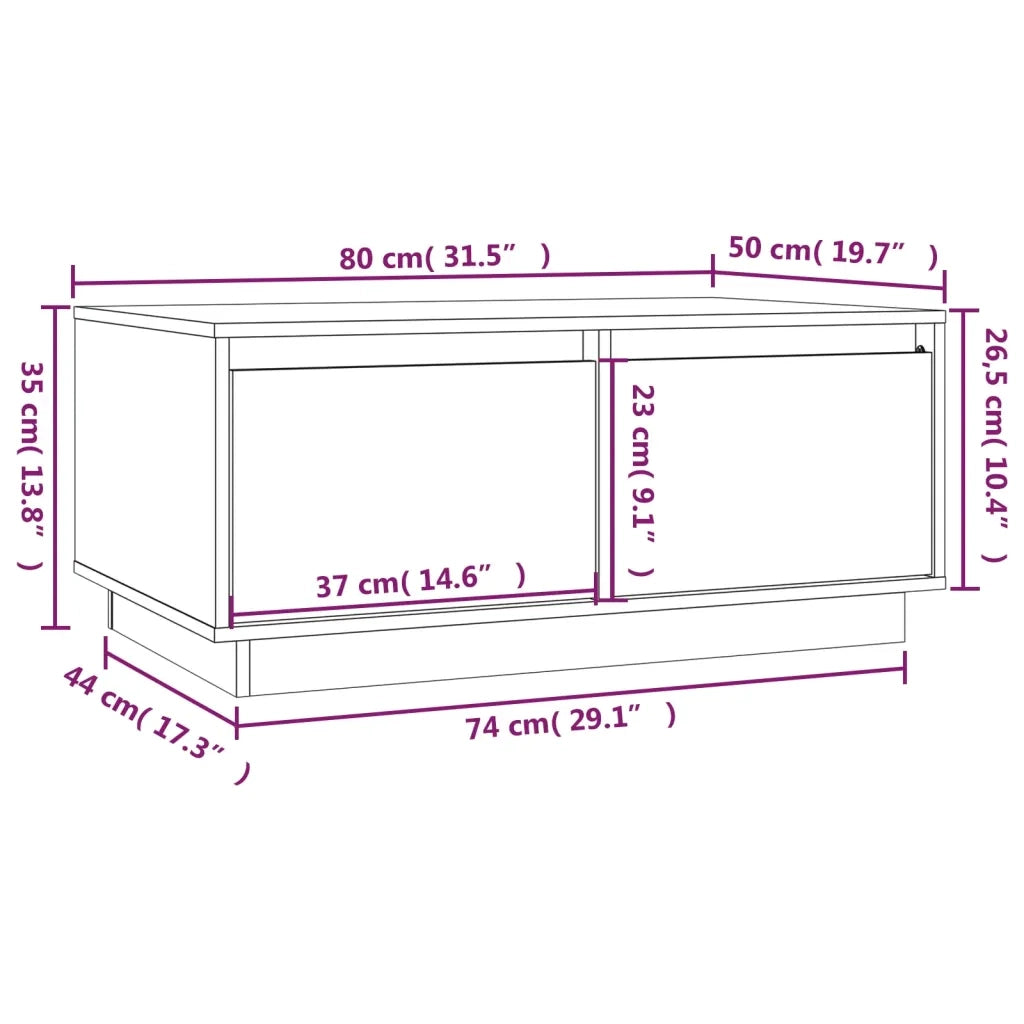 Tavolino da Salotto Bianco 80x50x35 cm Legno Massello di Pino 814440
