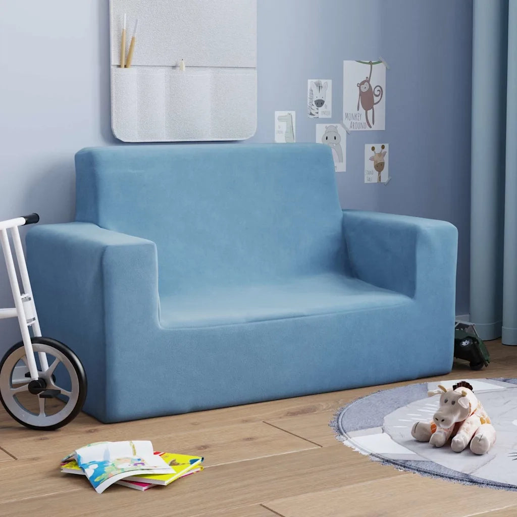 Divano | Divano da soggiorno | Sofa per Bambini a 2 Posti Blu in Morbido Peluche