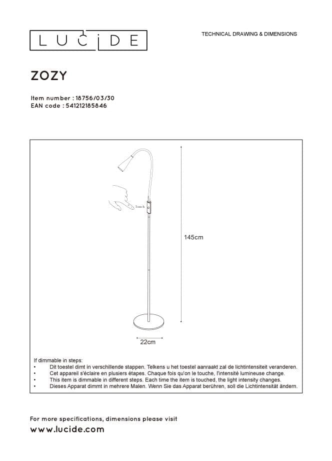 Lampada da terra ad arco Lucide Zozy nera LED 3W 3000K