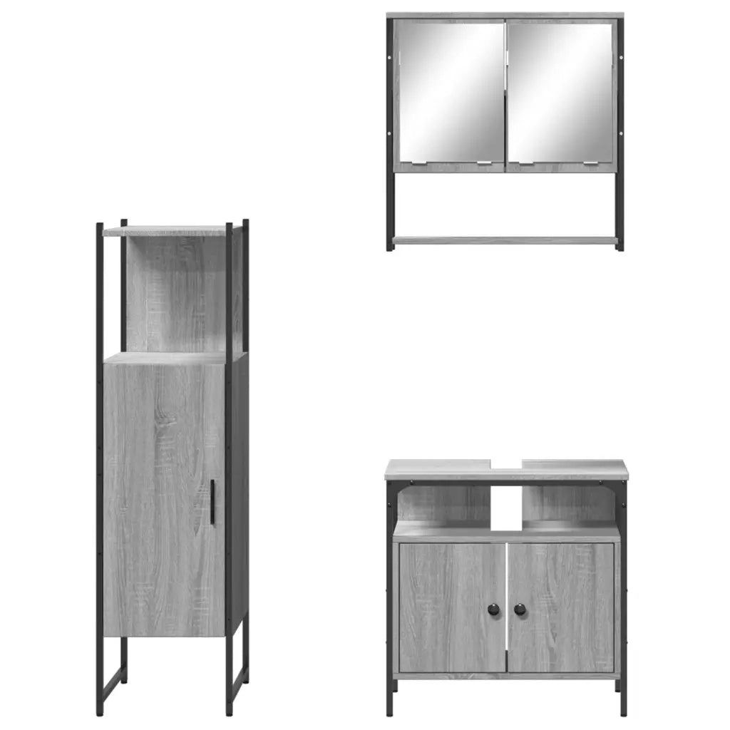 Set Mobili da Bagno 3 pz Grigio Sonoma in Legno Multistrato