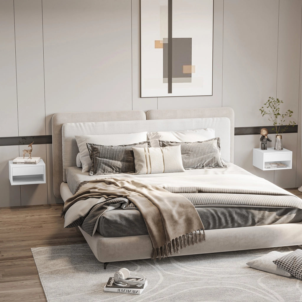 Comodini a Sospensione con Cassetto per Camera da Letto ¨C Zephmum ¨C 37x32x21 cm Bianco