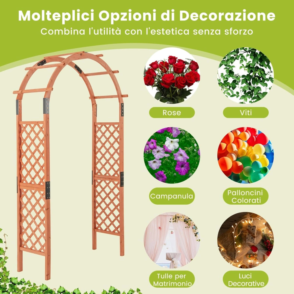 Arco da Giardino in Legno, Pergola da Esterno per Piante Rampicanti, Pergolato per Matrimonio e Feste, da Giardino, Patio e Cortile (Modello 5)