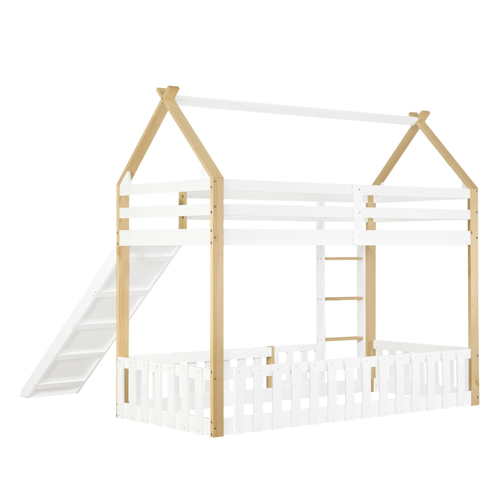 LETTO A CASTELLO con scivolo 90x200 cm bianco e naturale