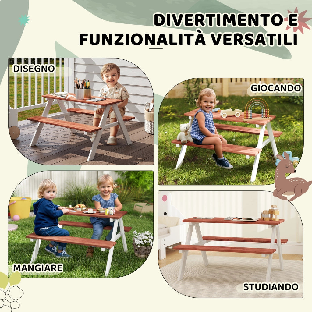 Tavolo da pranzo con panche per bambini ¨C zephmum ¨C Legno, Marrone, 89x79x50 cm