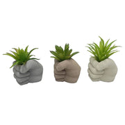Trade Shop - Set 6pz Pianta Verde Finta Con Vaso Forma Pugno Chiuso In Ceramica 7x7x10cm 3 Colori 157978 -