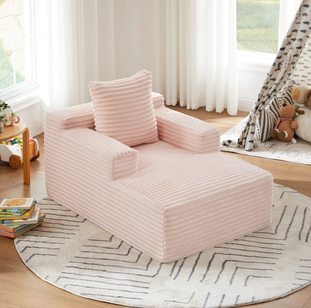 Divano chaise longue rosa in velluto a coste senza montaggio