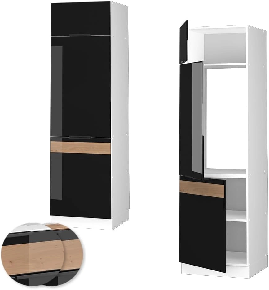 Armadio frigorifero Fame-Line, Rovere nero lucido, 60 cm, per la combinazione con altri moduli della serie Fame-Line