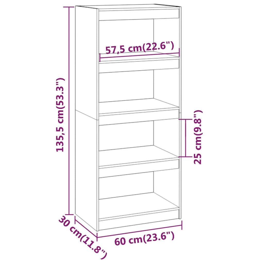 Libreria Divisorio-Scaffale per Libri-Mobile di Stoccaggio Grigio 60x30x135,5 cm Legno Massello di Pino