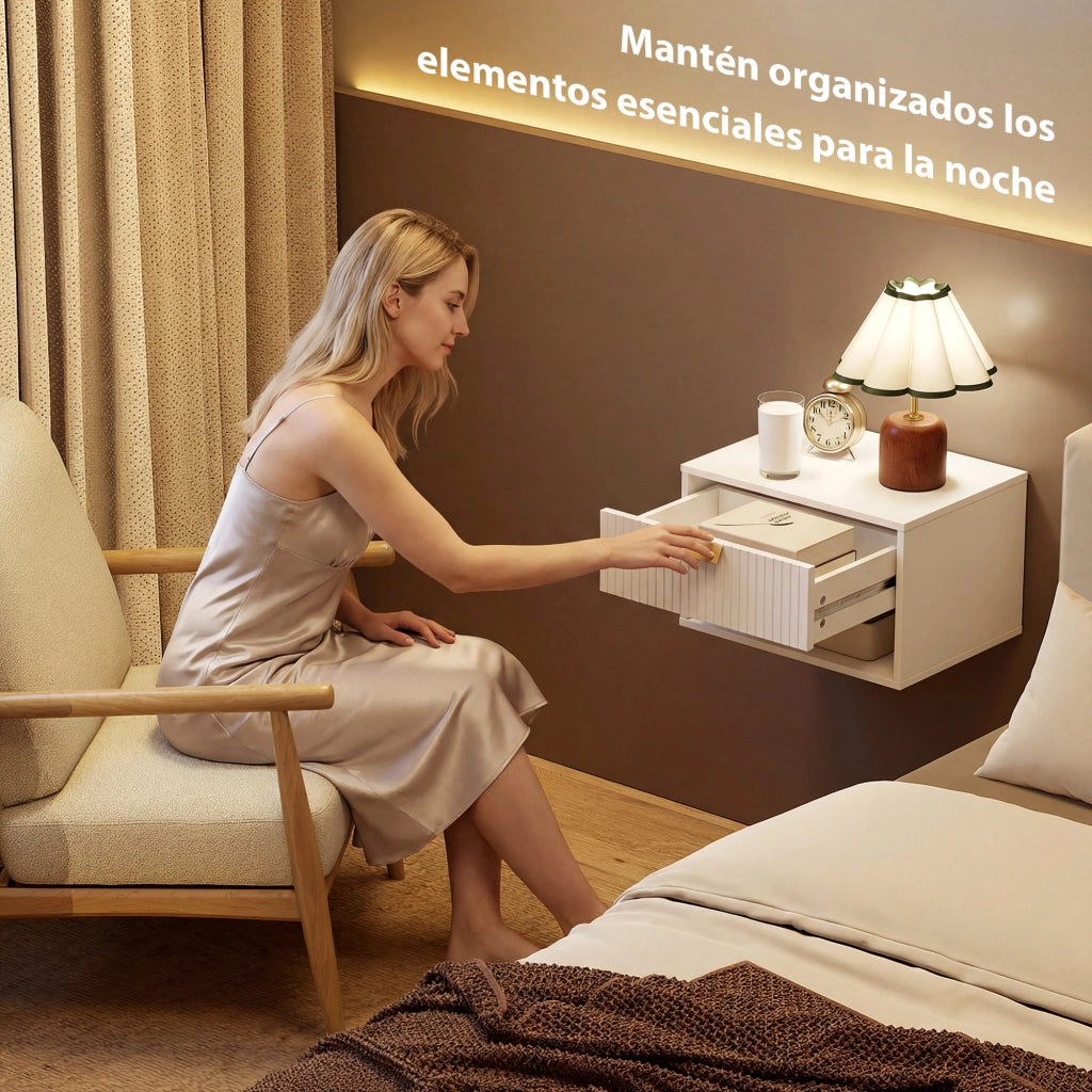 Comodino Moderno con Cassetto e Fronte Ondulato ¨C Zephmum ¨C 40x30x25 cm Bianco