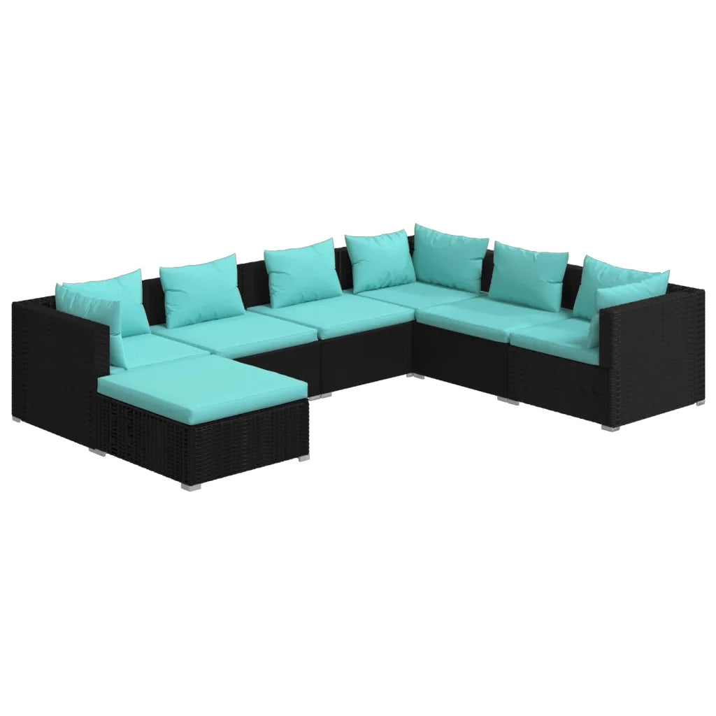 Set Divani da Giardino 7 pz con Cuscini in Polyrattan Nero 3101833