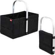 Carrello portatile pieghevole con maniglia in alluminio, carrello pieghevole, sacchetto per spesa, borsa picnic, box pieghevole, 40 x 24 x 20 cm (nero)