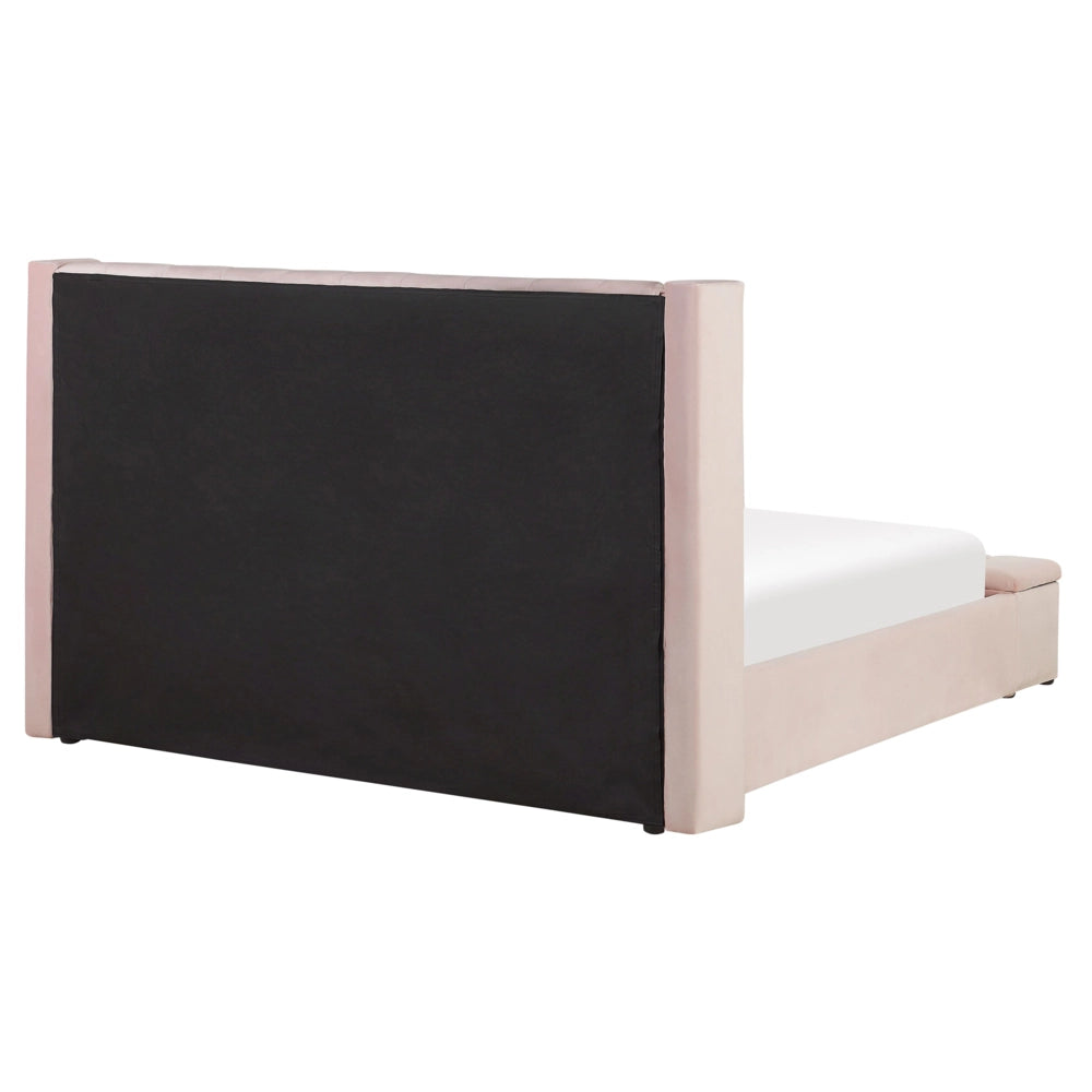 Letto matrimoniale ad acqua in velluto rosa pastello con cassapanca 160 x 200 cm moderno glam morbido materasso camera da letto