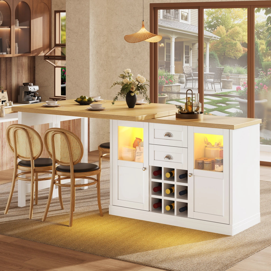 TAVOLO Allungabile 120-197 cm Girevole 360° MDF Bianco con LED e Contenitore