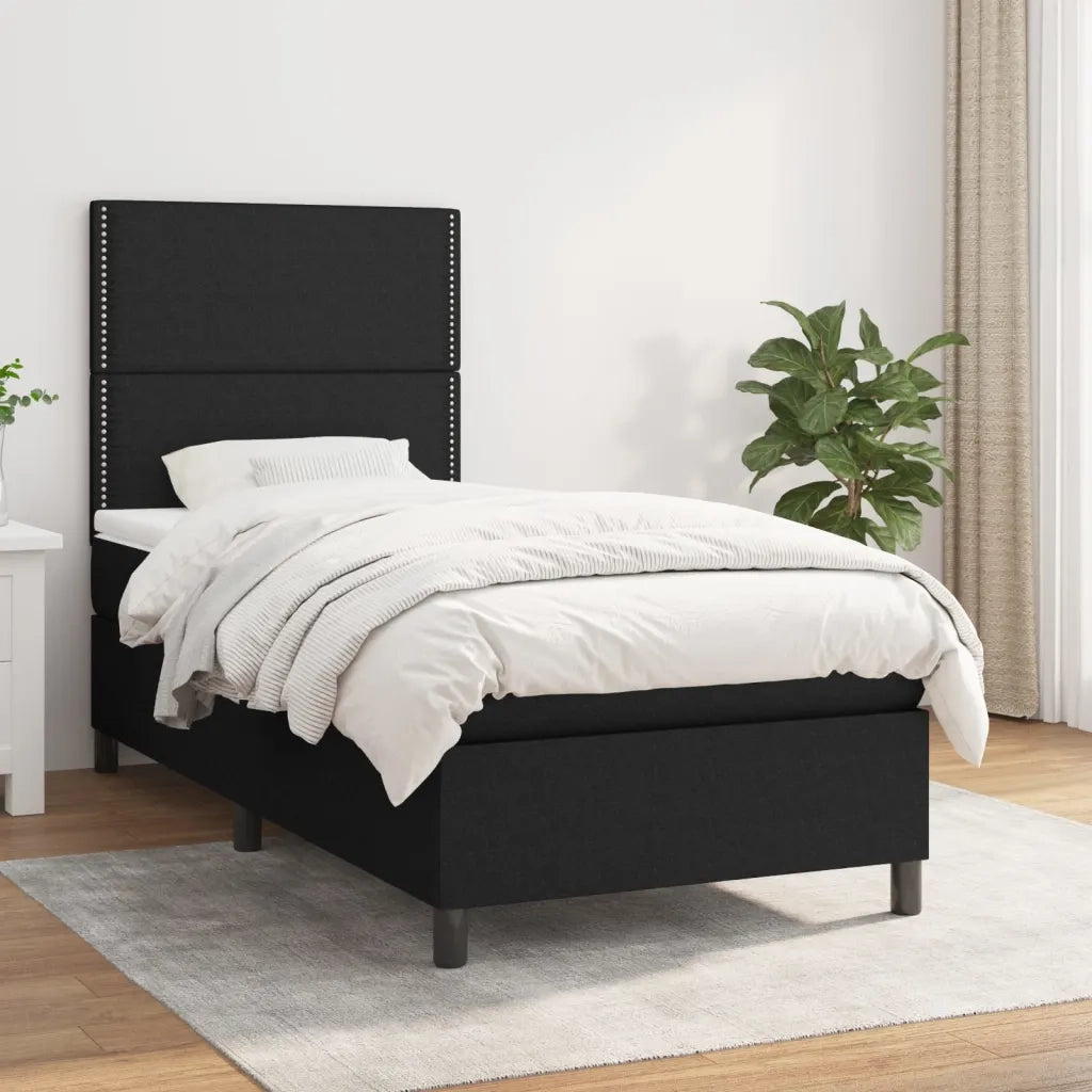 Letto singolo | Letto per adulti | Giroletto a Molle con Materasso Nero 80x200 cm inTessuto