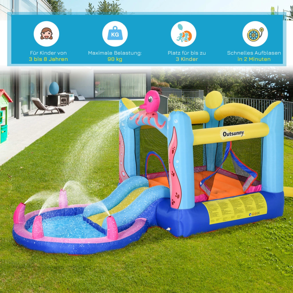Castello Gonfiabile con Pompa, Toppe, Trampolino, Piscina, Scivolo ¨C zephmum ¨C 360x175x180 cm