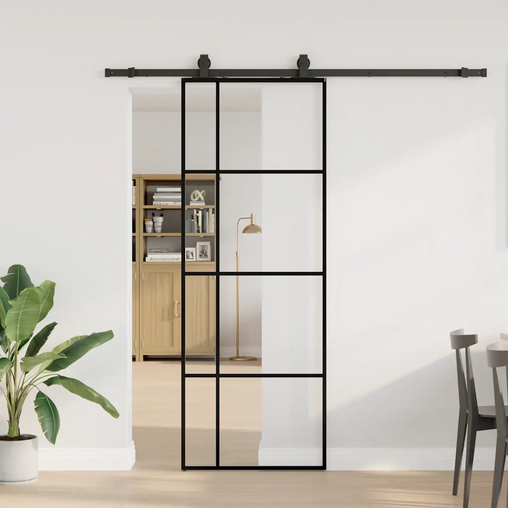 Porta Scorrevole con Ferramenta Nera 76x205 cm in Vetro ESG