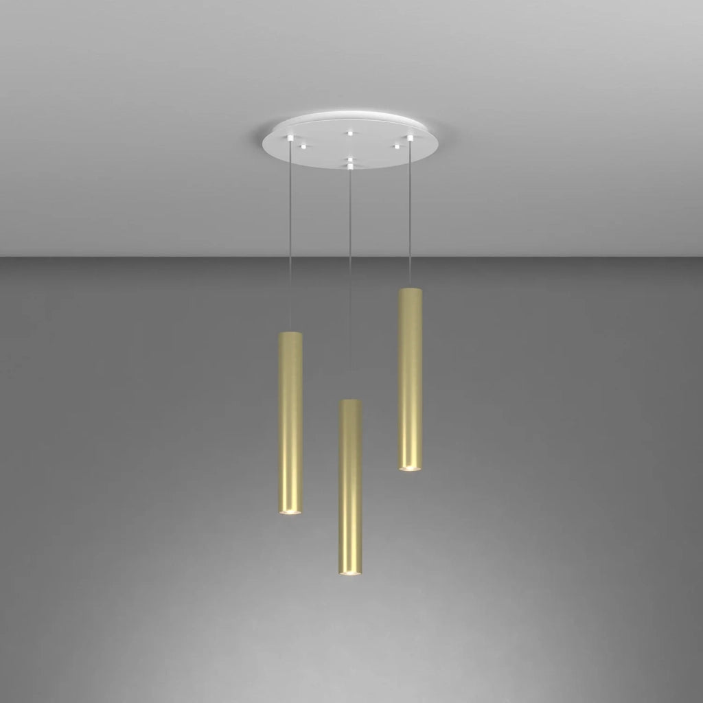 Lampadario Tondo Industrial-Minimal Xeana Metallo Bianco Ottone 3 Luci Gu10