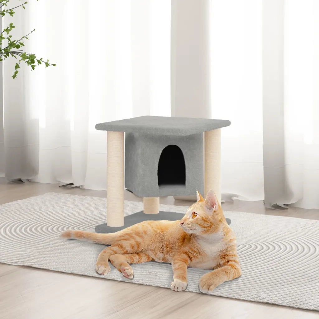 Albero per Gatti con Tiragraffi in Sisal Grigio Chiaro 37 cm 171655