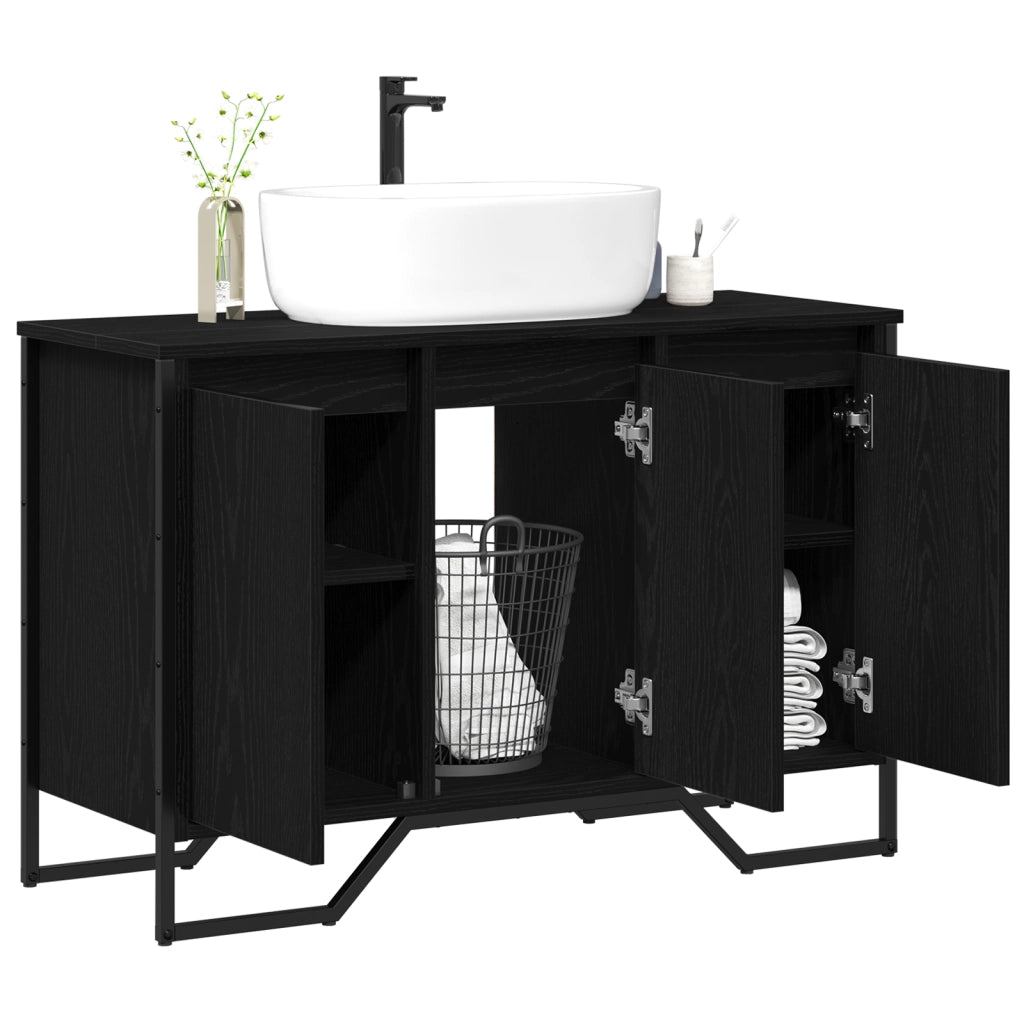 Mobile Lavabo Rovere Nero 91x35x60 cm Legno Ingegnerizzato