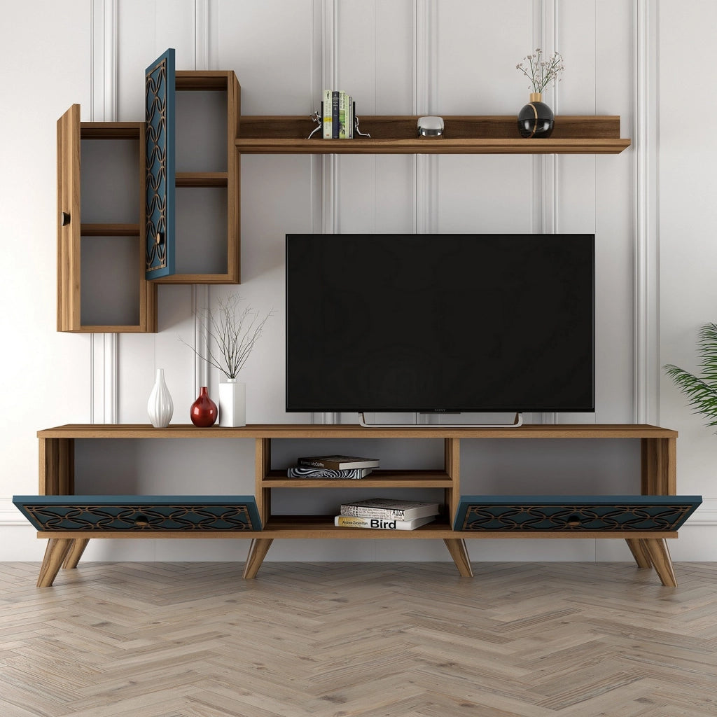 Mobile Soggiorno Vanzago, Parete Attrezzata Modulabile, Marrone Noce