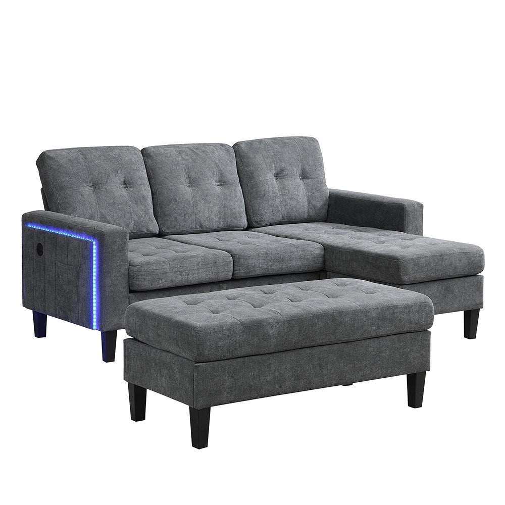 Set divano a L - Xylo - Con poggiapiedi LED, modulare