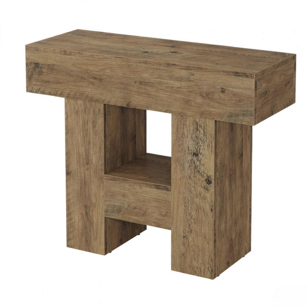 Tavolino laterale stretto a 2 ripiani in MDF marrone; 80 x 30 cm