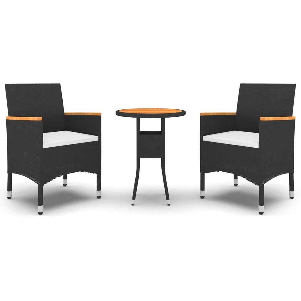 Set da Pranzo per Giardino 3 pz in Polyrattan Nero