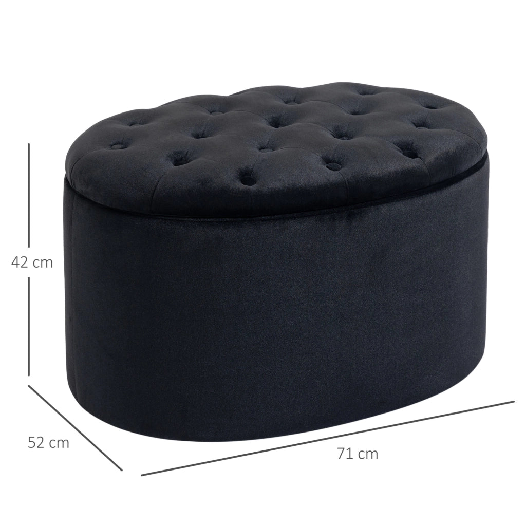 Pouf contenitore ovale imbottito 71x52x42 cm in poliestere nero