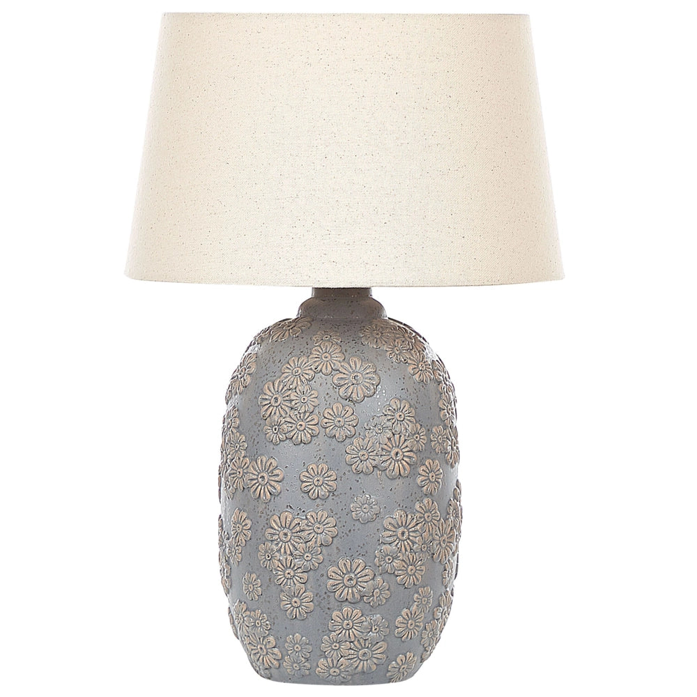 Lampada da Tavolo in Ceramica Grigio e Beige 46 cm Motivo Floreale Paralume Impero Comodino Soggiorno Camera da Letto Illuminazione