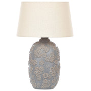 Lampada da Tavolo in Ceramica Grigio e Beige 46 cm Motivo Floreale Paralume Impero Comodino Soggiorno Camera da Letto Illuminazione