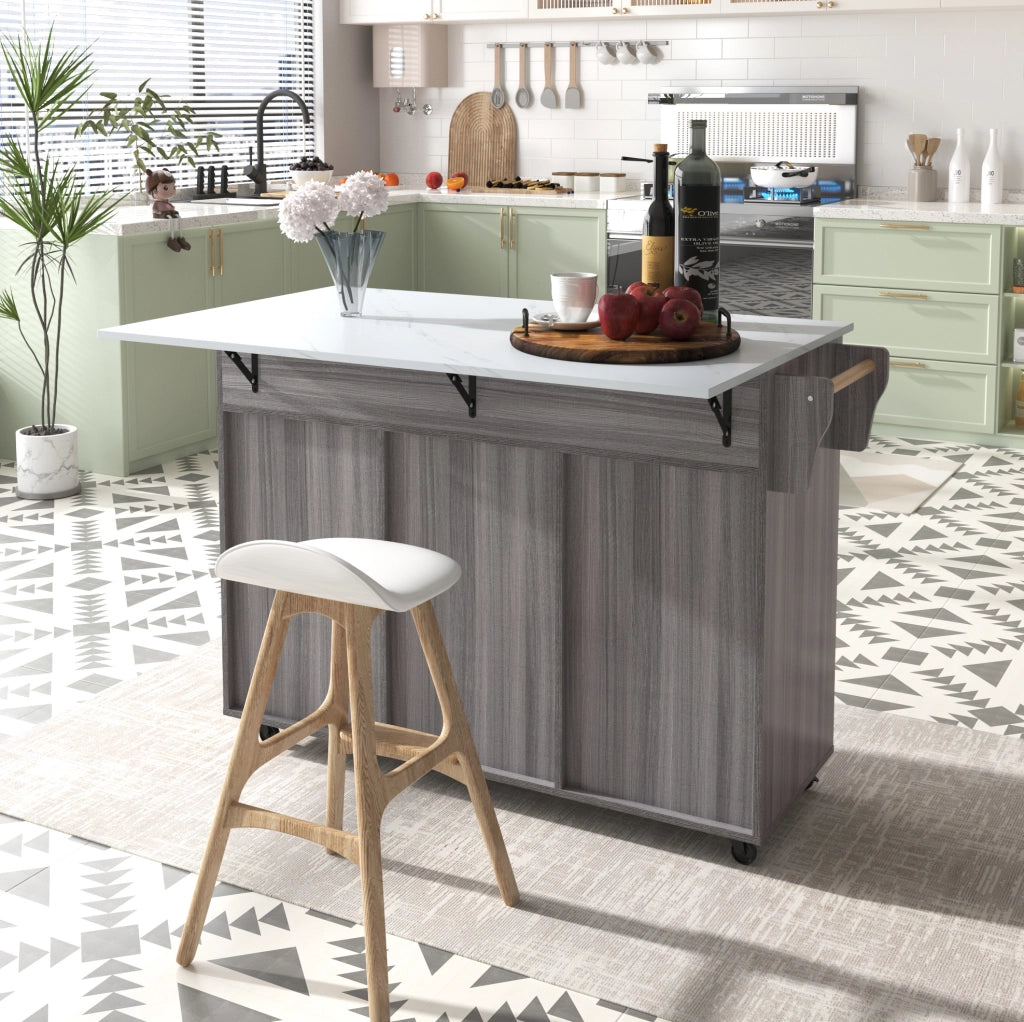Carrello da cucina con piano pieghevole 129x46(71)x91;5 cm in MDF bianco e grigio