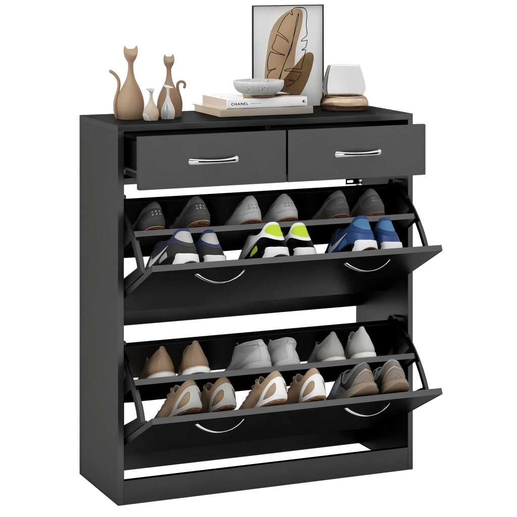 Armadio per scarpe con 2 cassetti ¨C zephmum ¨C nero 80x30x91,5 cm