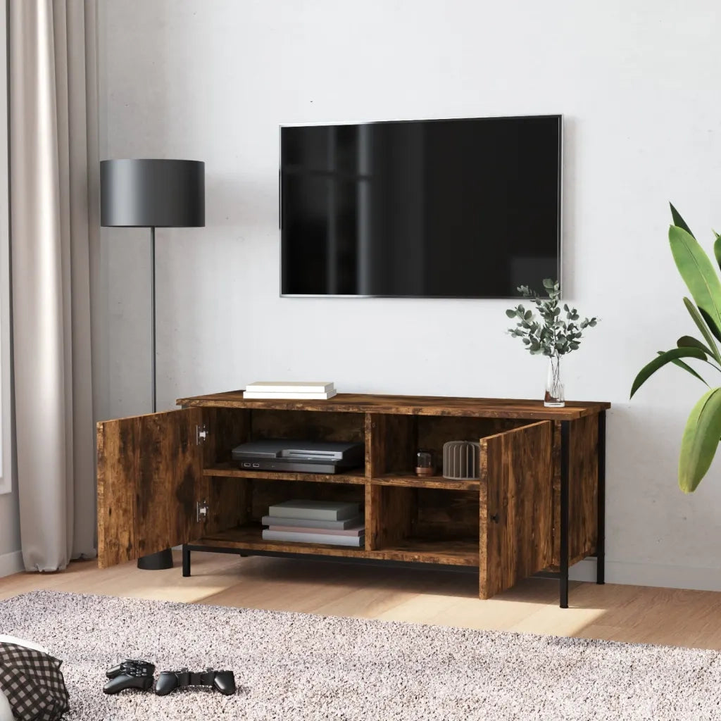 Mobile TV con Ante-Credenza TV-Console TV Rovere Fumo 102x35x45 cm Legno Multistrato