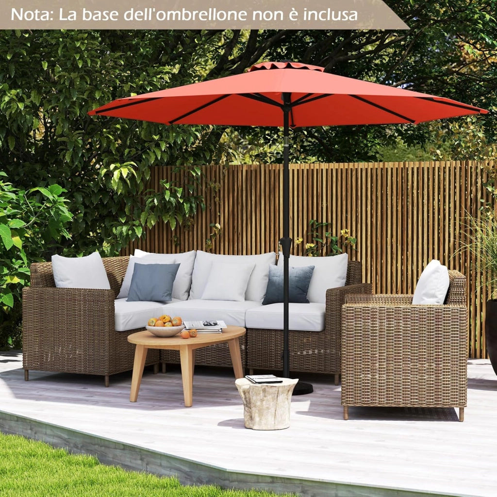 Ombrellone da Giardino, Diametro 290 cm, Ombrello da Spiaggia con Manovella e Inclinazione Regolabile, Ideale per Spiaggia, Balcone, Giardino (Arancione)