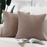 Set di 2 cuscini decorativi a righe boho con fodera in corduroy morbida per divano letto, copertura per cuscino marrone 55 x 55 cm