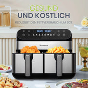 Friggitrice ad aria ULEVR 10 L 2400 W a doppio cestello, display LED touch, 8 programmi, nera