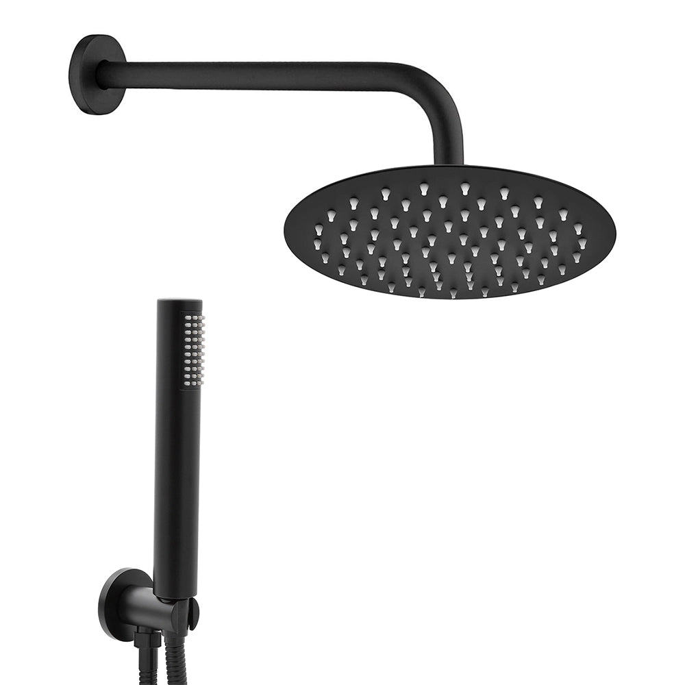 Set doccia nero opaco in acciaio con soffione 30cm braccio 35cm e kit doccino