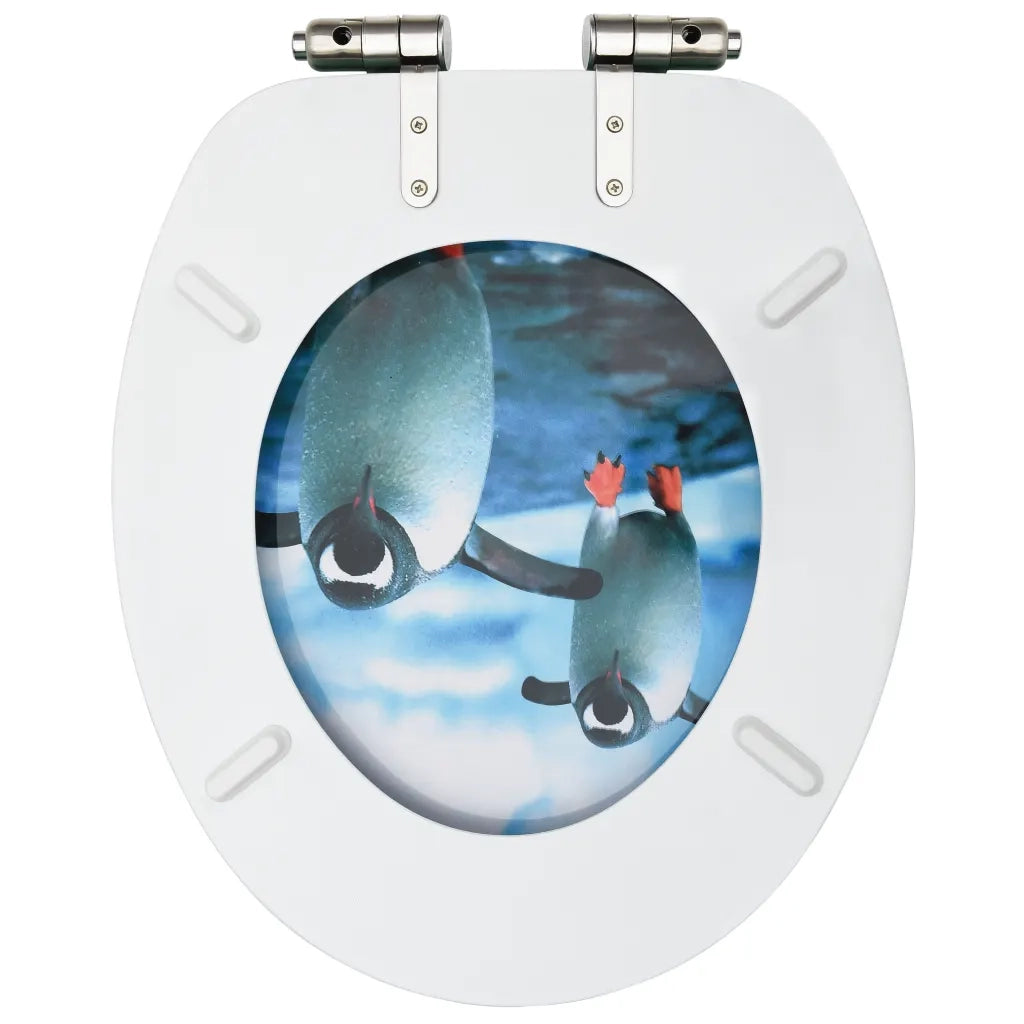 Tavoletta WC con Coperchio Chiusura Morbida MDF Design Pinguino 146917