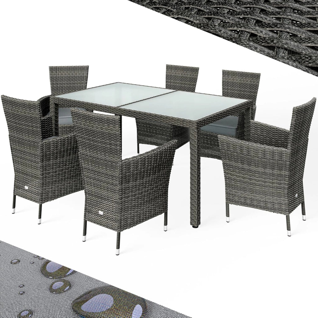 ® Set di Mobili da Giardino 6 Sedie 160kg di Portata Tavolo 150x90cm Cuscini Resistente alle Intemperie