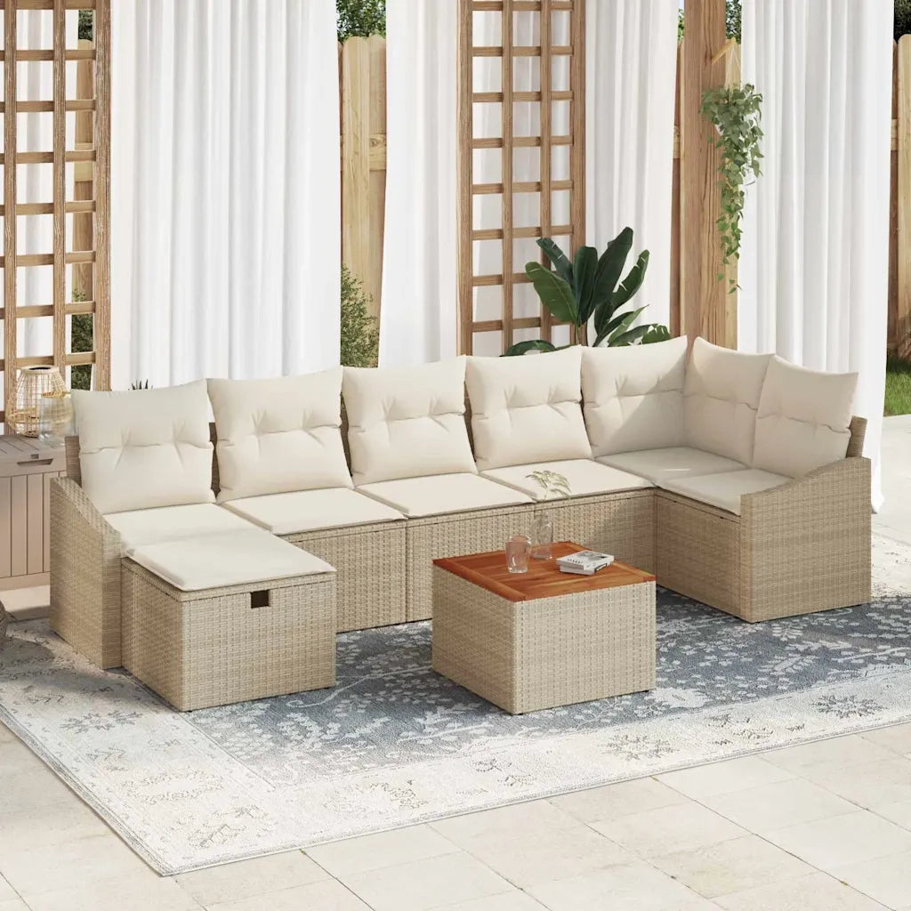 Set Divano da Giardino con cuscino 8 pcs Beige polyrattan